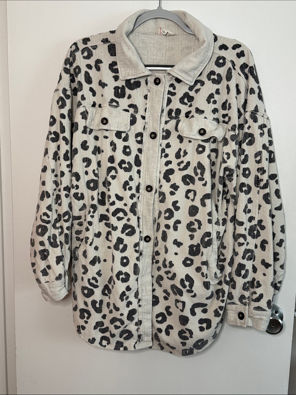 BiBi Cream and Black Leopard Print Corduroy Shacket